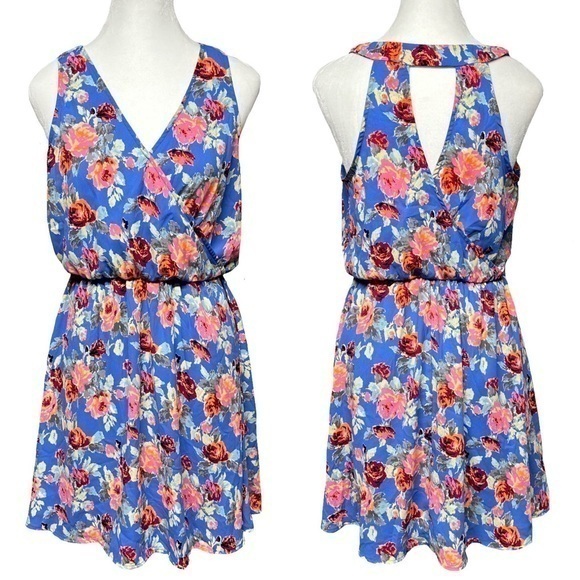 Lush Faux Wrap Dress Nordstrom Sundress Floral Summer Hawaiian Size Medium - Picture 1 of 11